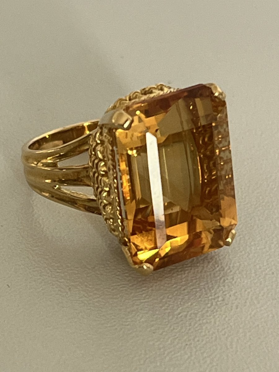 6754- Importante Bague Cocktail Or Jaune Citrine 22,00 ct-photo-2