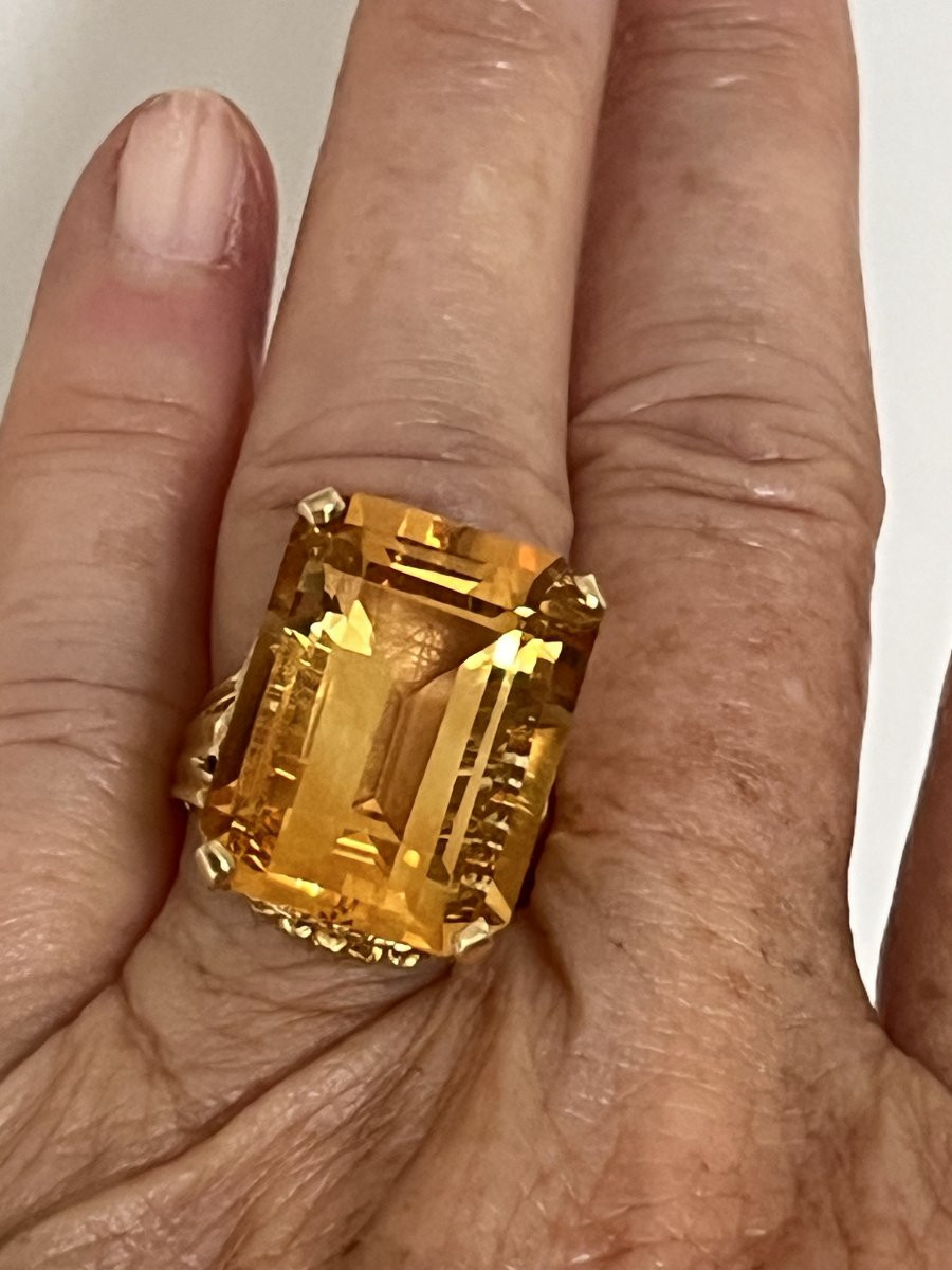 6754- Importante Bague Cocktail Or Jaune Citrine 22,00 ct-photo-3