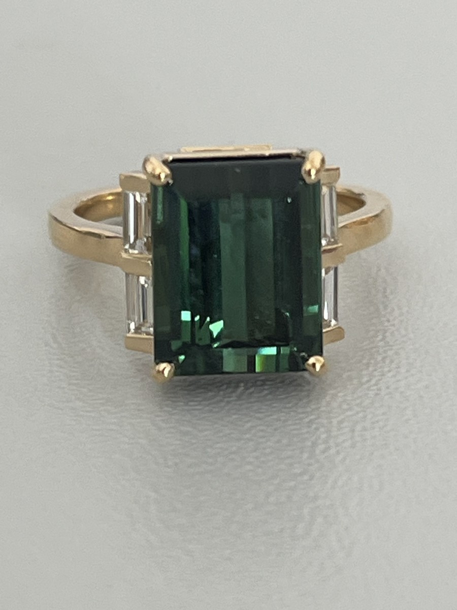 6501- Bague Or Jaune Tourmaline Verte Diamants-photo-1