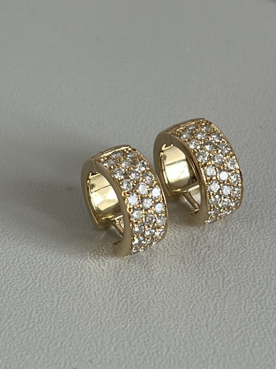 6691- Boucles d'Oreilles Créoles Or Jaune Diamants 1,50 ct