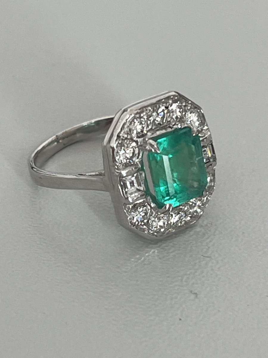 6714- Bague Or Gris Emeraude Diamants-photo-1