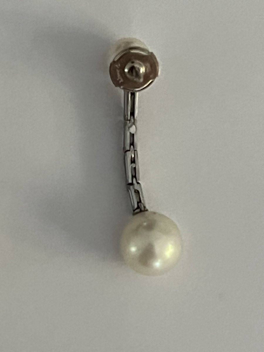 6752- White Gold Pearl And Diamond Drop Earrings-photo-2
