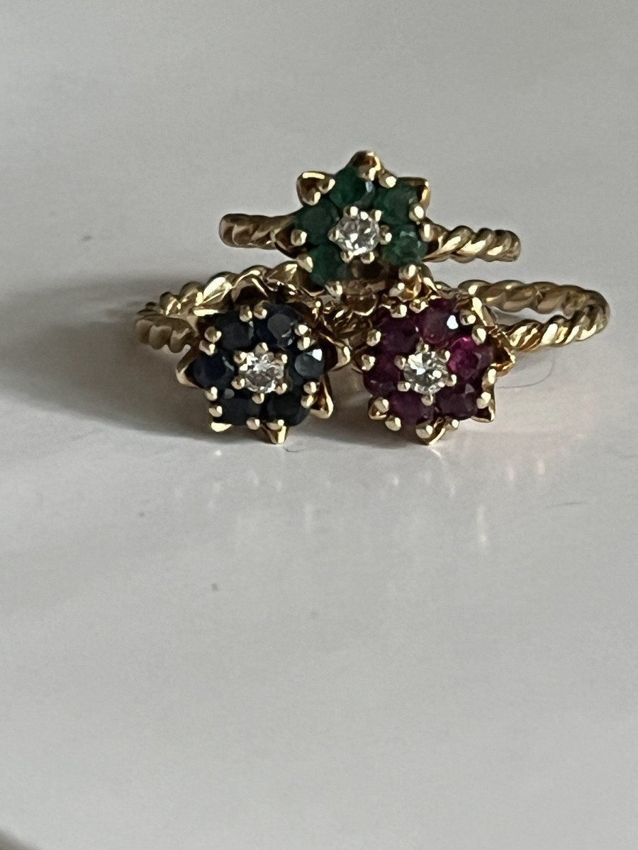 6758- Ensemble de 3 Bagues Or Jaune Pierres Précieuses