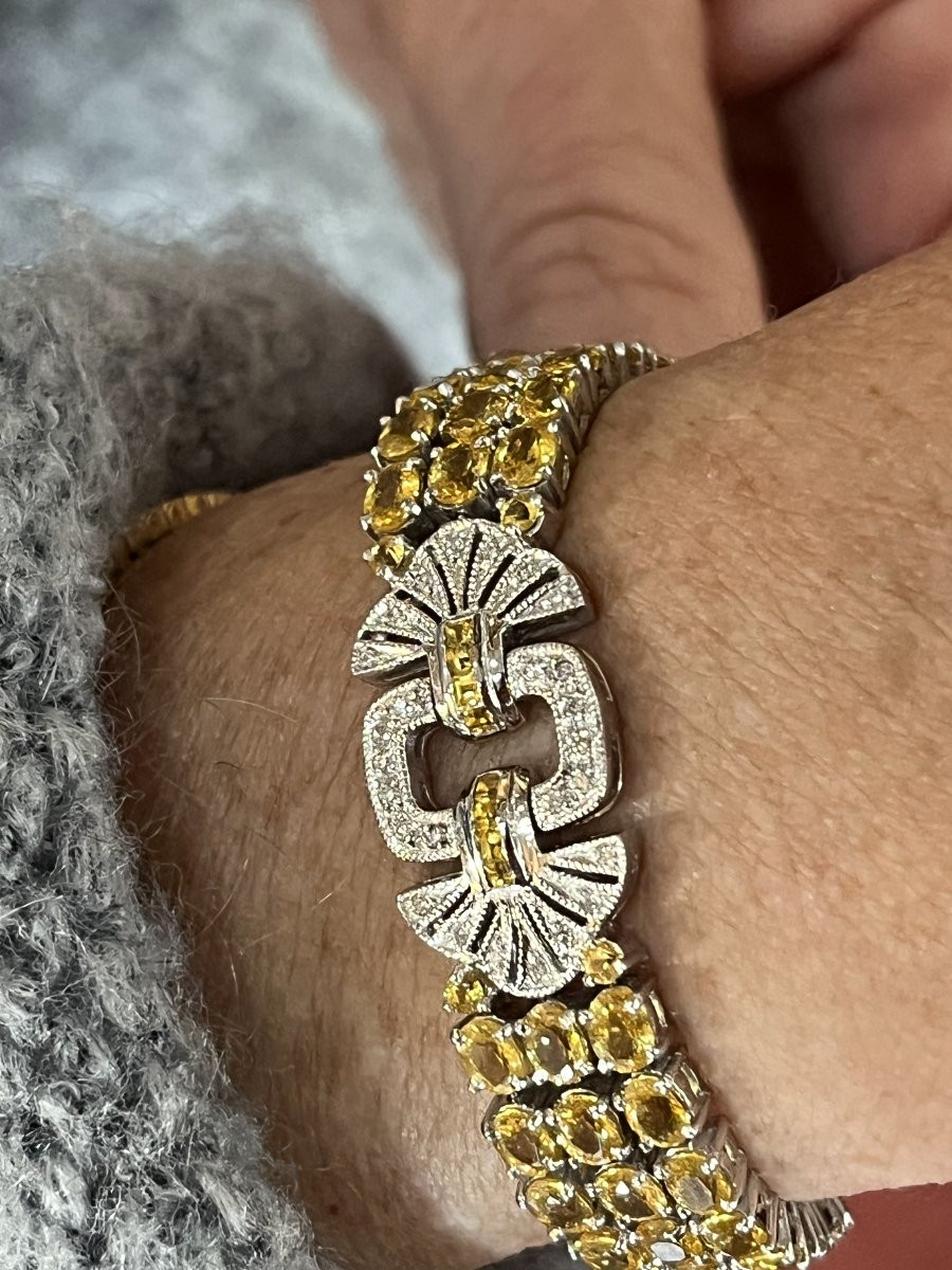 6777- Bracelet Souple Or Gris Saphirs Jaunes (10,50 ct)  Diamants (2,80 ct)-photo-2