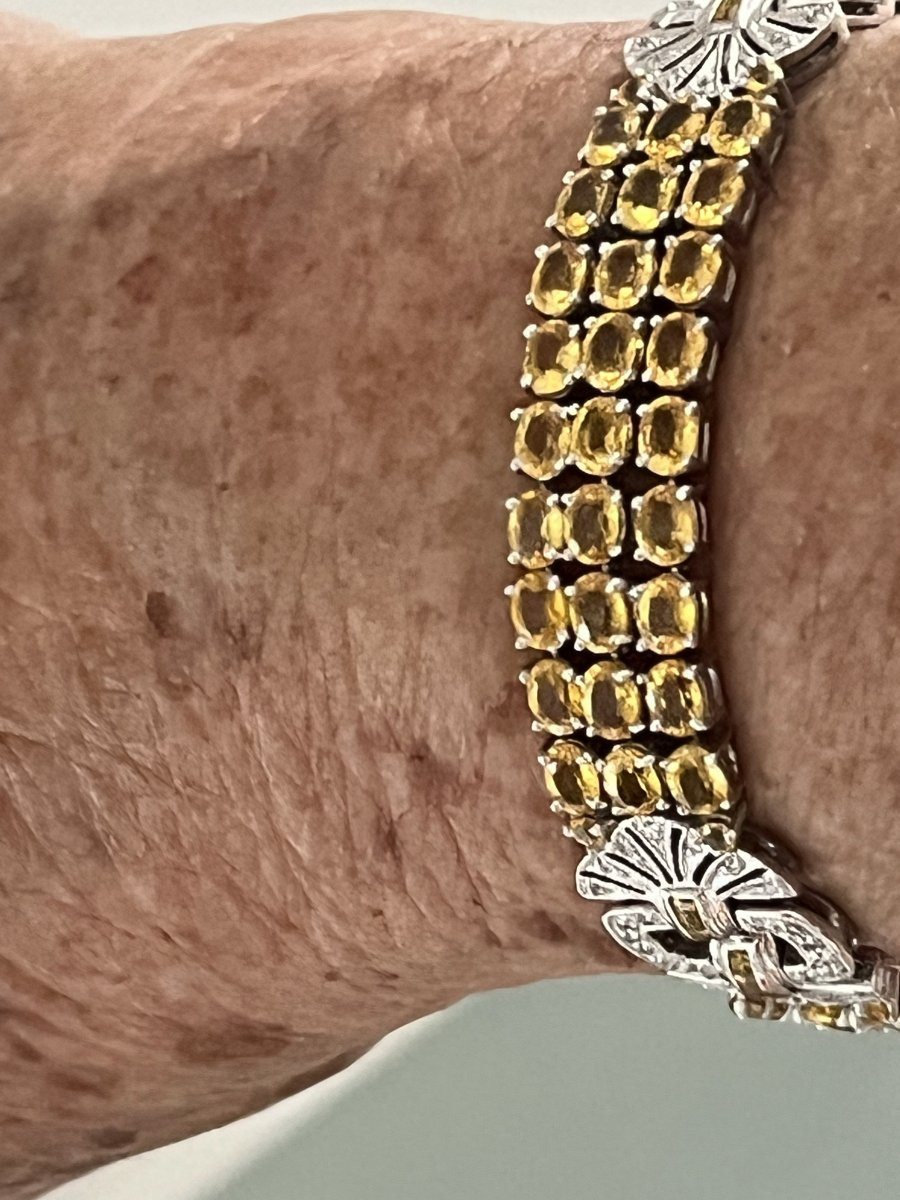 6777- Bracelet Souple Or Gris Saphirs Jaunes (10,50 ct)  Diamants (2,80 ct)-photo-3