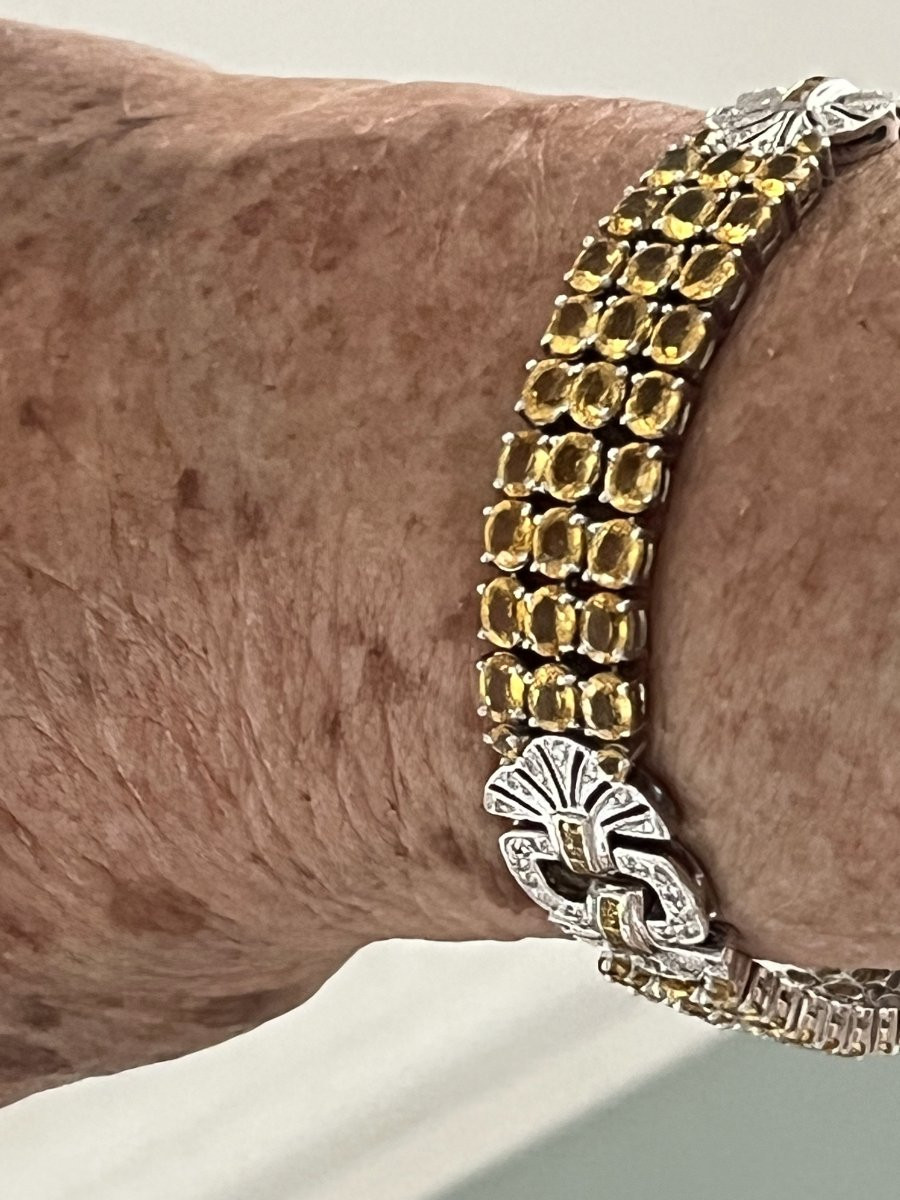 6777- Bracelet Souple Or Gris Saphirs Jaunes (10,50 ct)  Diamants (2,80 ct)-photo-4