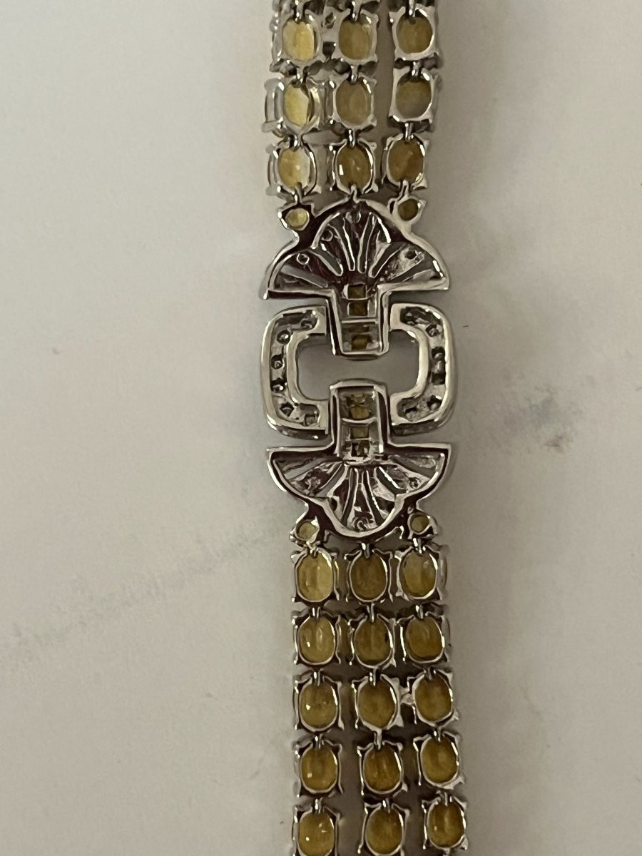 6777- Bracelet Souple Or Gris Saphirs Jaunes (10,50 ct)  Diamants (2,80 ct)-photo-1
