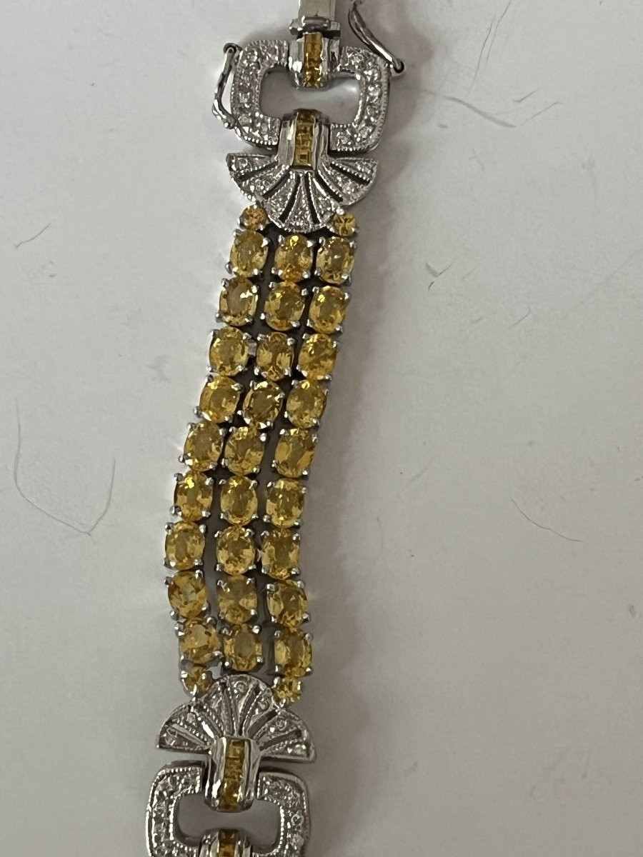 6777- Bracelet Souple Or Gris Saphirs Jaunes (10,50 ct)  Diamants (2,80 ct)-photo-2