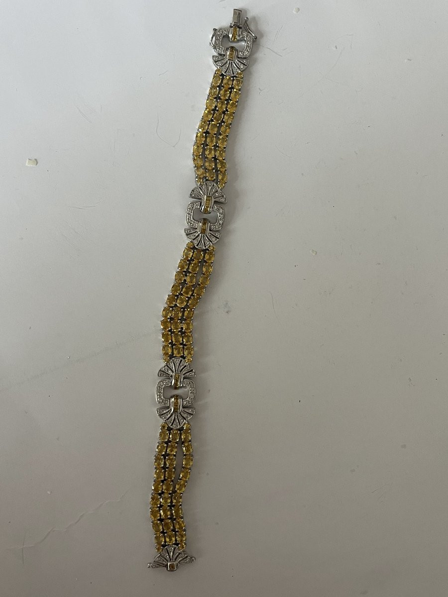 6777- Bracelet Souple Or Gris Saphirs Jaunes (10,50 ct)  Diamants (2,80 ct)-photo-3