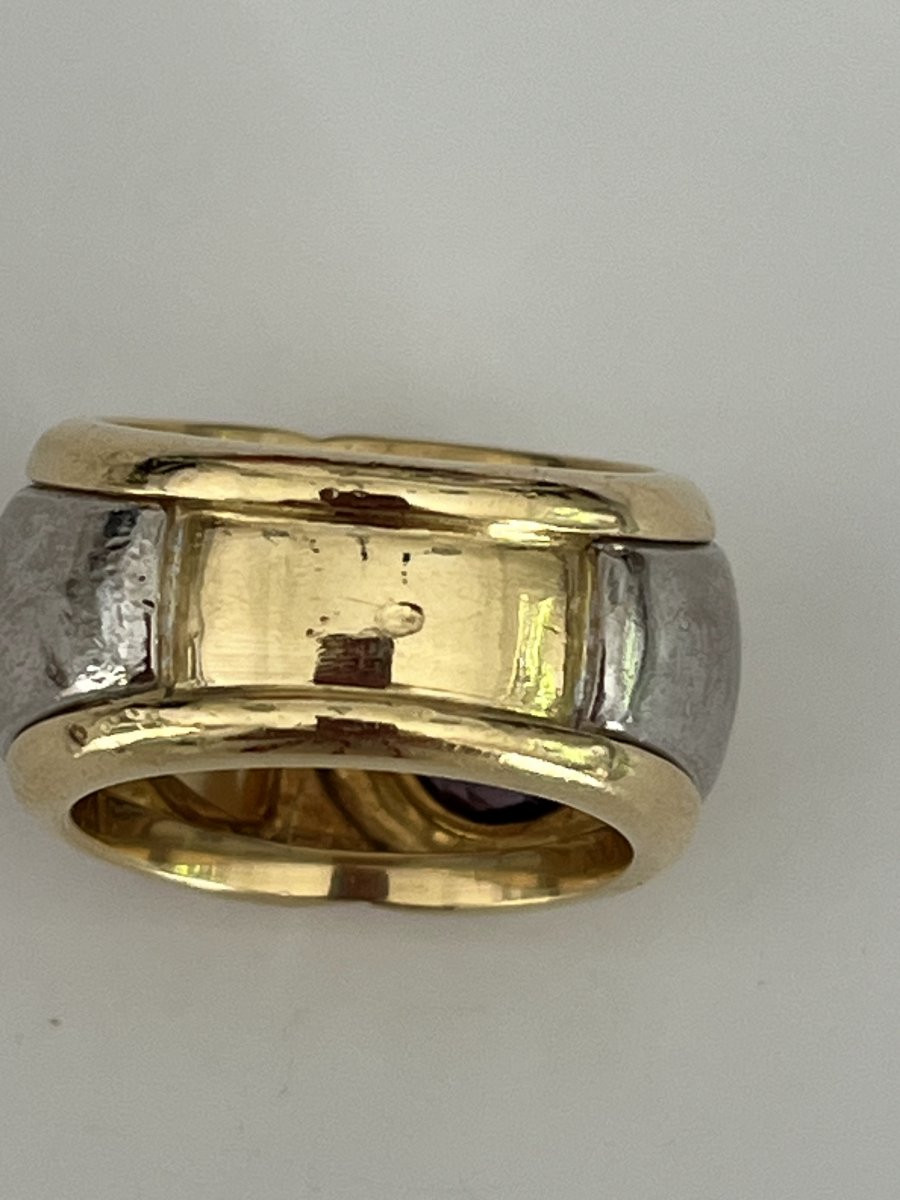 6788- Bague Chevalière Or Jaune et Gris Citrine Améthyste-photo-2