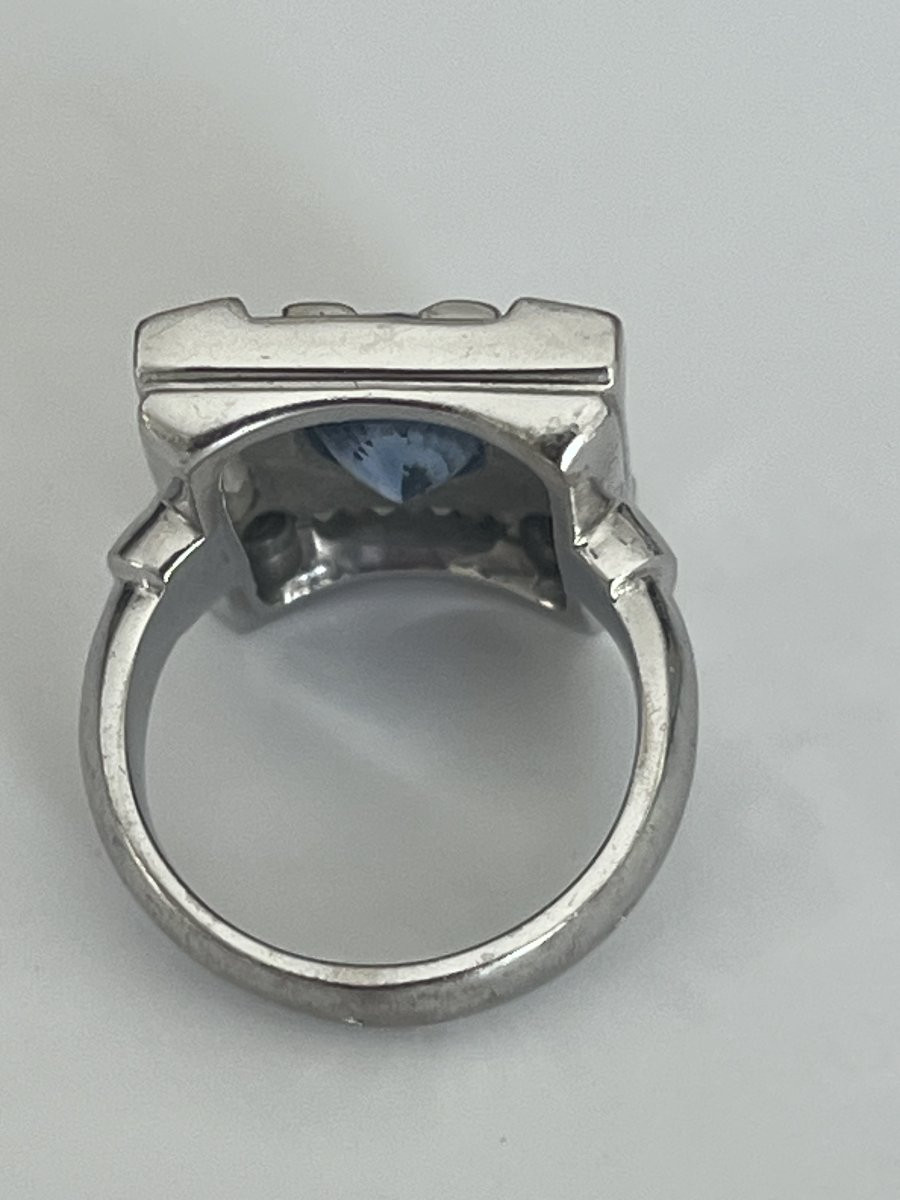 6824- Bague Moderniste Or Gris Saphir Diamants-photo-3