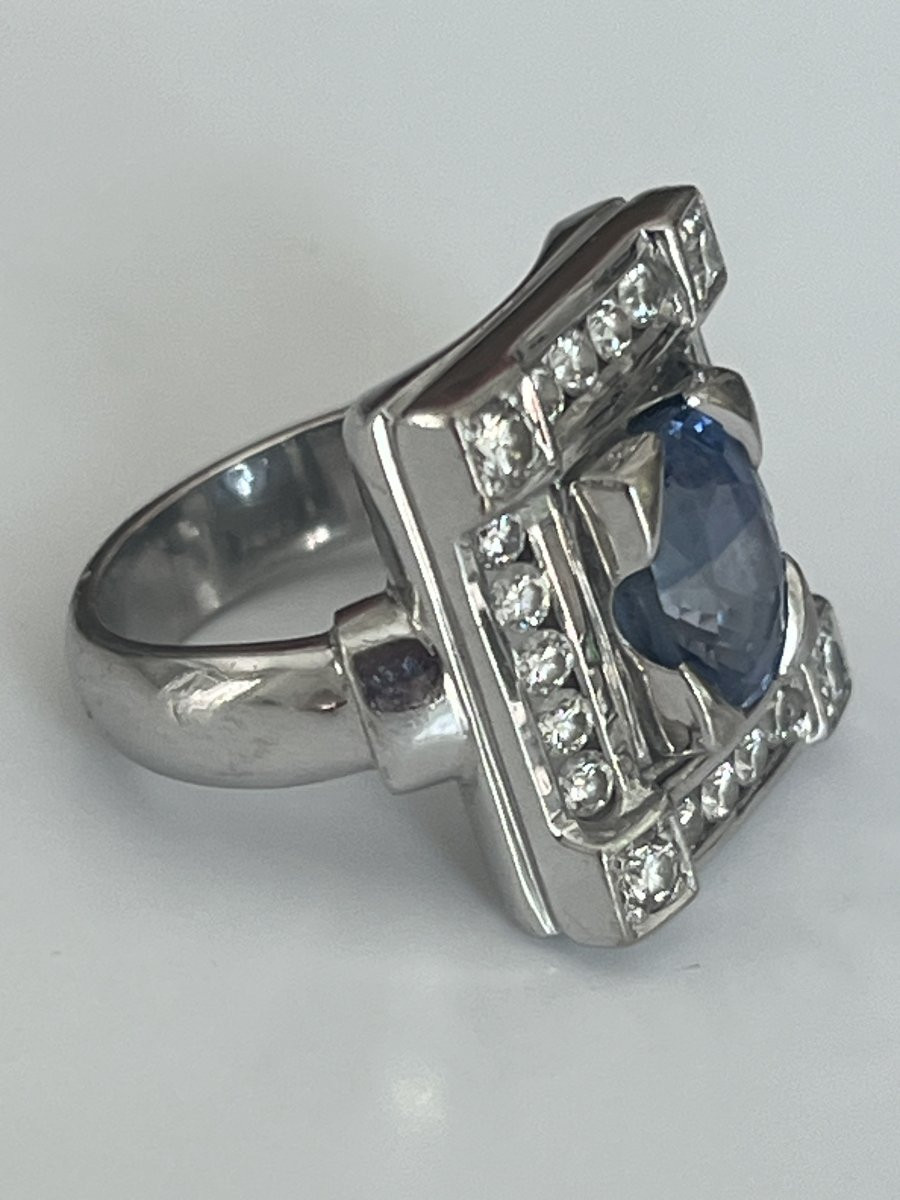 6824- Bague Moderniste Or Gris Saphir Diamants-photo-4