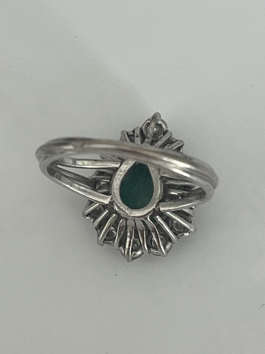 6825- Platinum Ring White Gold Emerald Pear Diamonds-photo-3