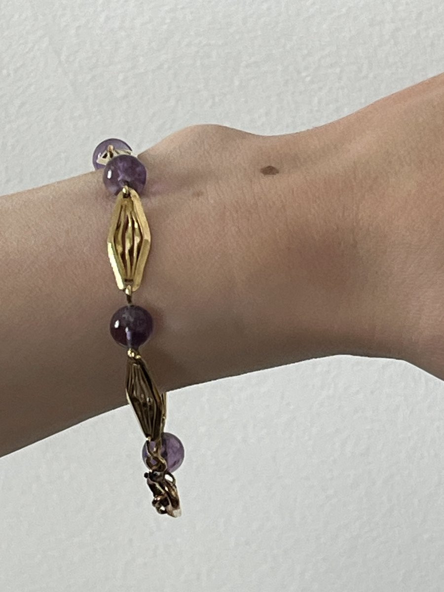 6596- Antique Yellow Gold Amethyst Bracelet-photo-2