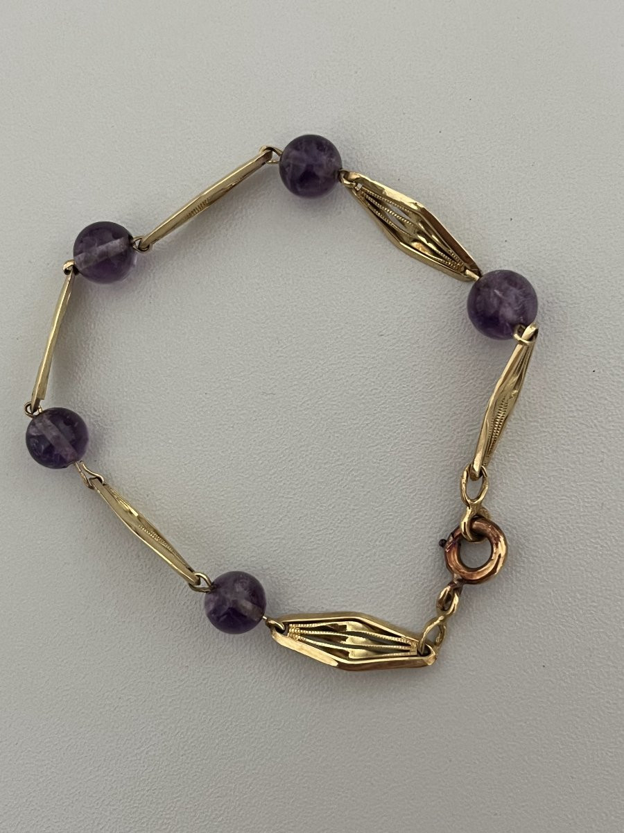 6596- Antique Yellow Gold Amethyst Bracelet-photo-4
