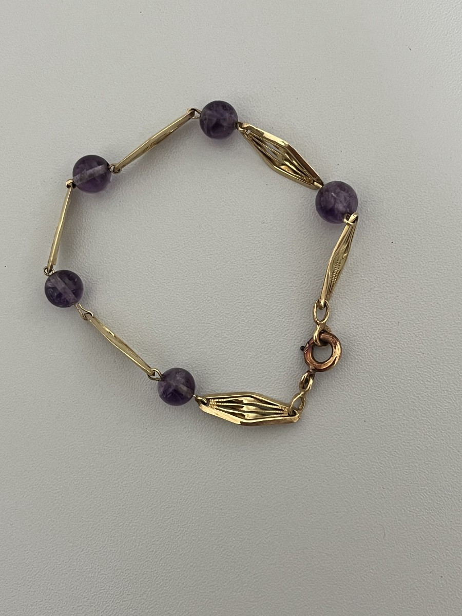 6596- Antique Yellow Gold Amethyst Bracelet