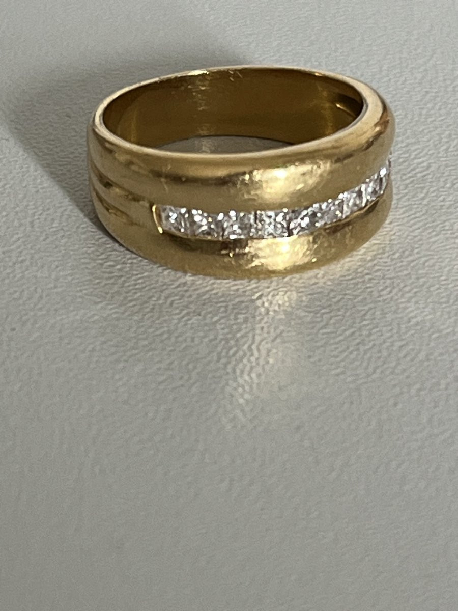 6598- Bague Bandeau Or Jaune Diamants-photo-1