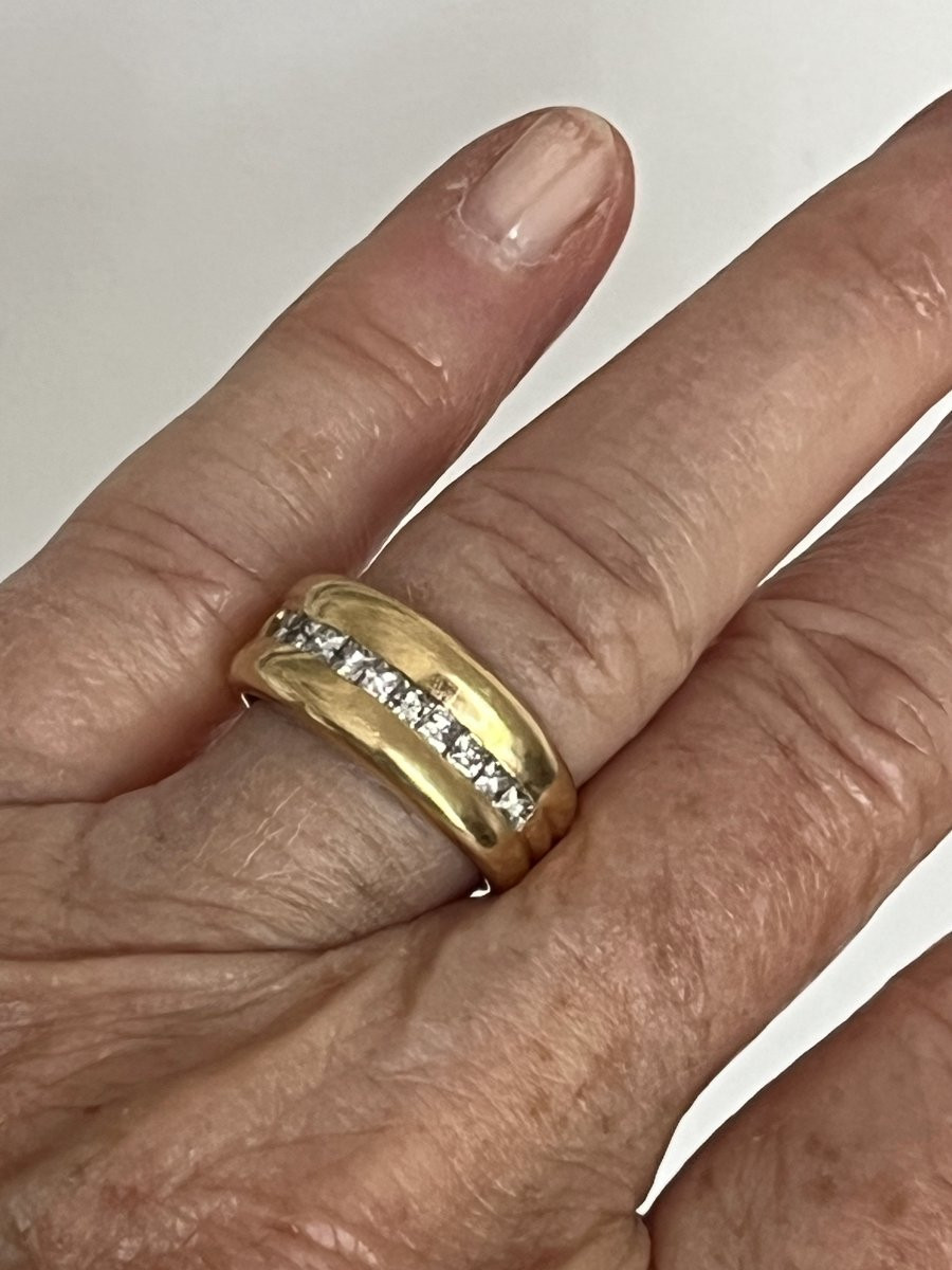 6598- Bague Bandeau Or Jaune Diamants-photo-2