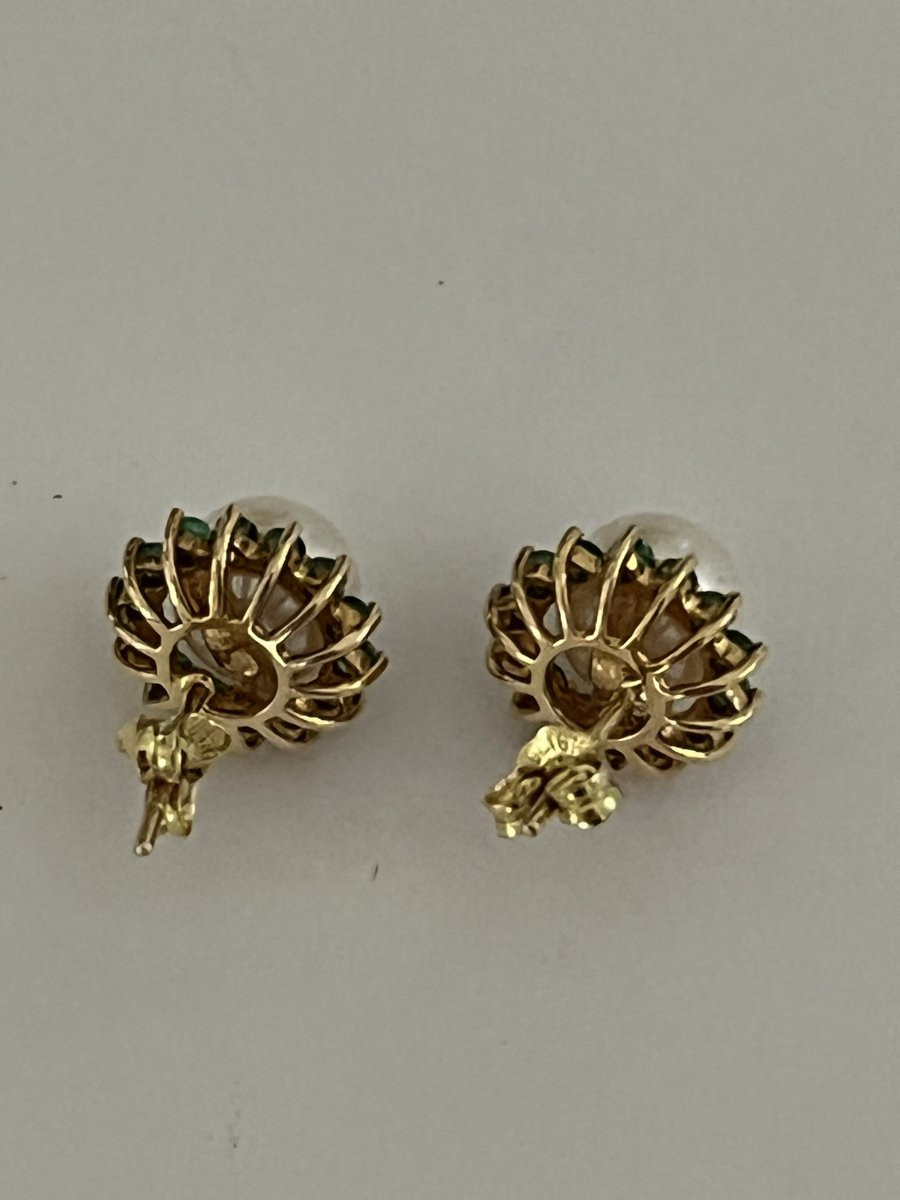 6617- Boucles d'Oreilles Or Jaune Perles Akoya Emeraudes-photo-1