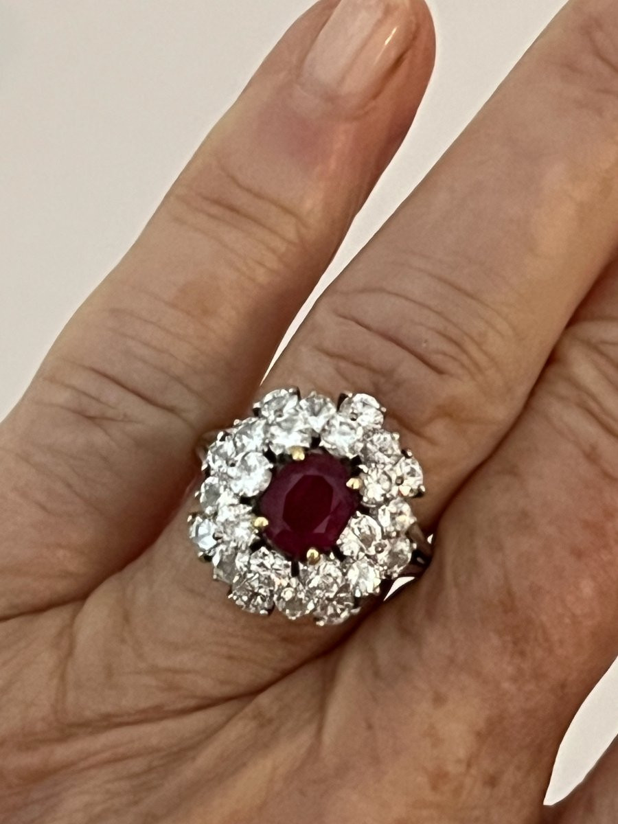 6639- Bague Fleur Or Gris Rubis Diamants 2,00 ct-photo-2