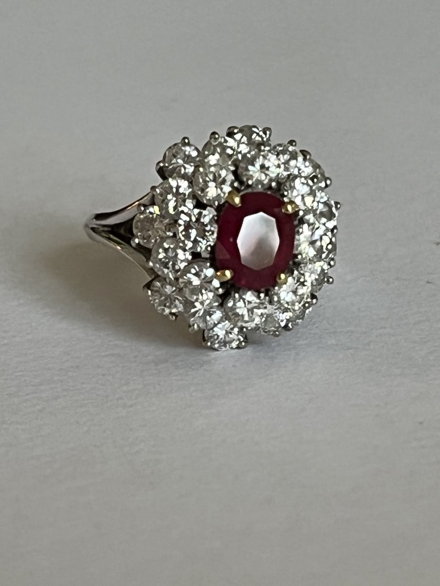 6639- Bague Fleur Or Gris Rubis Diamants 2,00 ct-photo-2