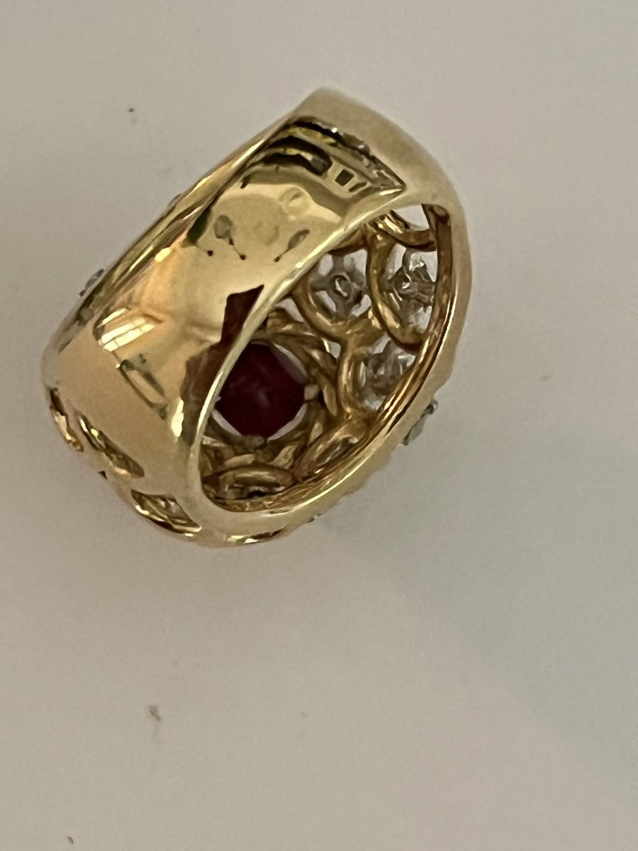 6653- Yellow Gold Dome Ring Red Spinel Diamonds-photo-2