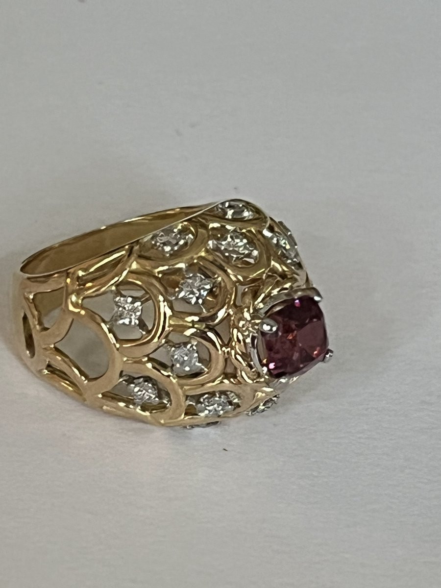 6653- Yellow Gold Dome Ring Red Spinel Diamonds-photo-4