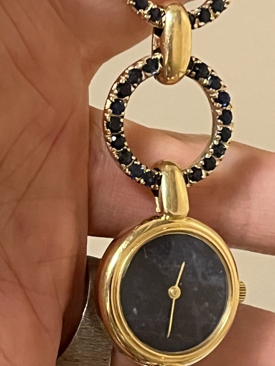302- Bracelet Montre Dame Alexis Barthelay Or Jaune Saphirs-photo-4