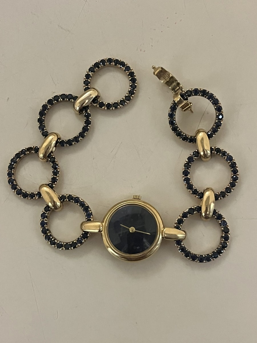 302- Bracelet Montre Dame Alexis Barthelay Or Jaune Saphirs