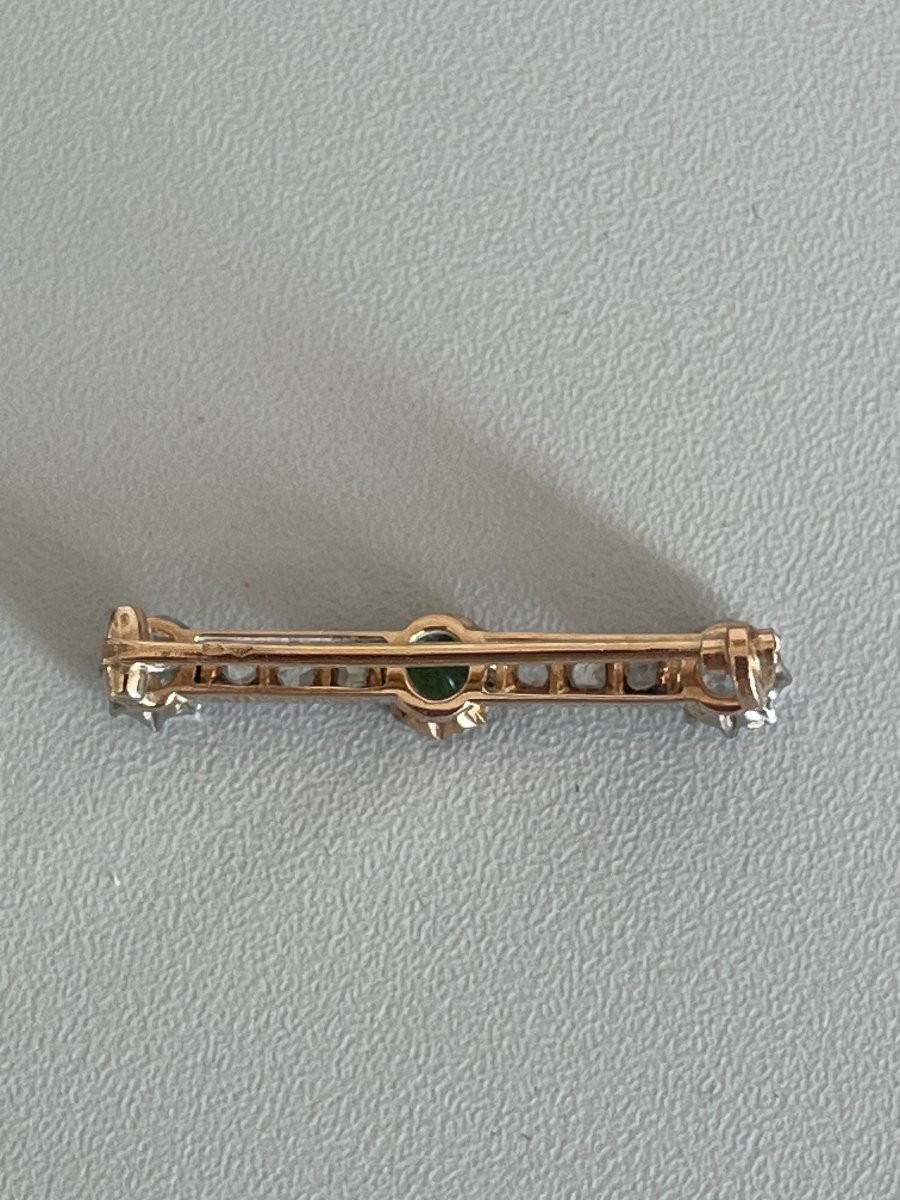 1041- Antique Yellow And Grey Gold Barrette Brooch Tsavorite Garnet Diamonds-photo-2