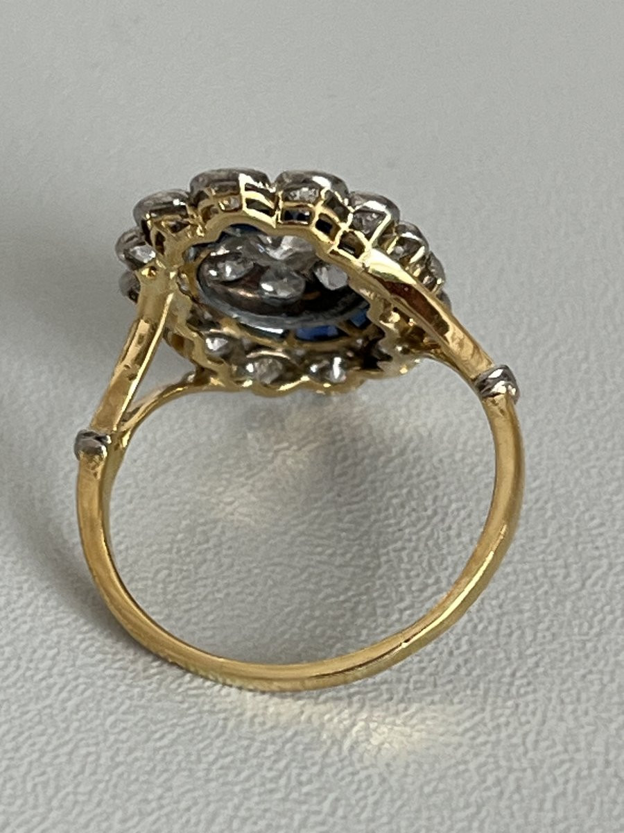6756- Bague Marguerite Ancienne Or Jaune Platine Diamants-photo-3