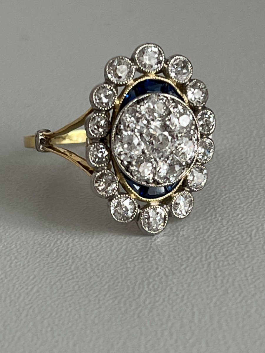 6756- Bague Marguerite Ancienne Or Jaune Platine Diamants-photo-4