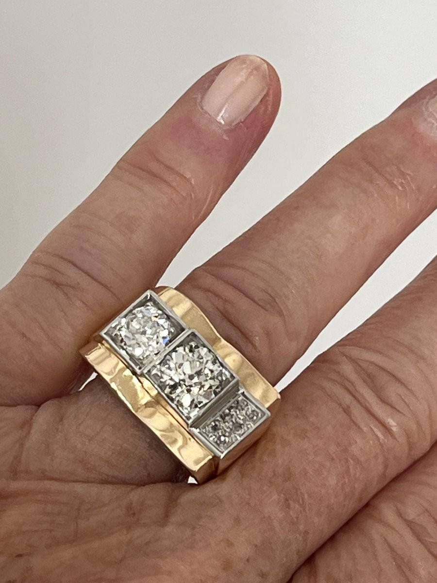 6757- Bague Tank Or Jaune Platine Diamants 1,70 ct-photo-2