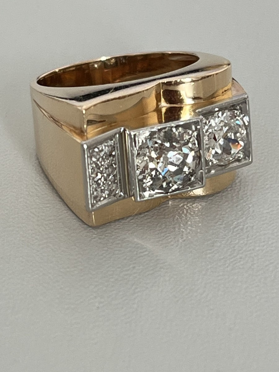 6757- Bague Tank Or Jaune Platine Diamants 1,70 ct-photo-1