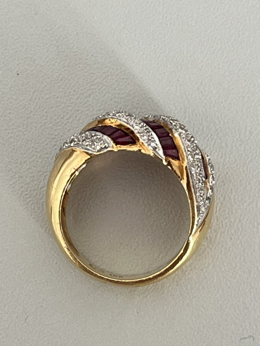 6761- Bague Bandeau Or Jaune et Gris Diamants Rubis-photo-2