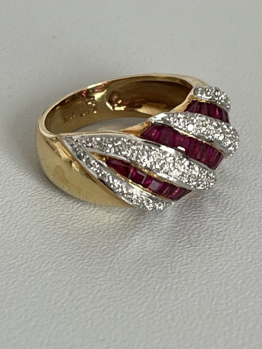 6761- Bague Bandeau Or Jaune et Gris Diamants Rubis-photo-3