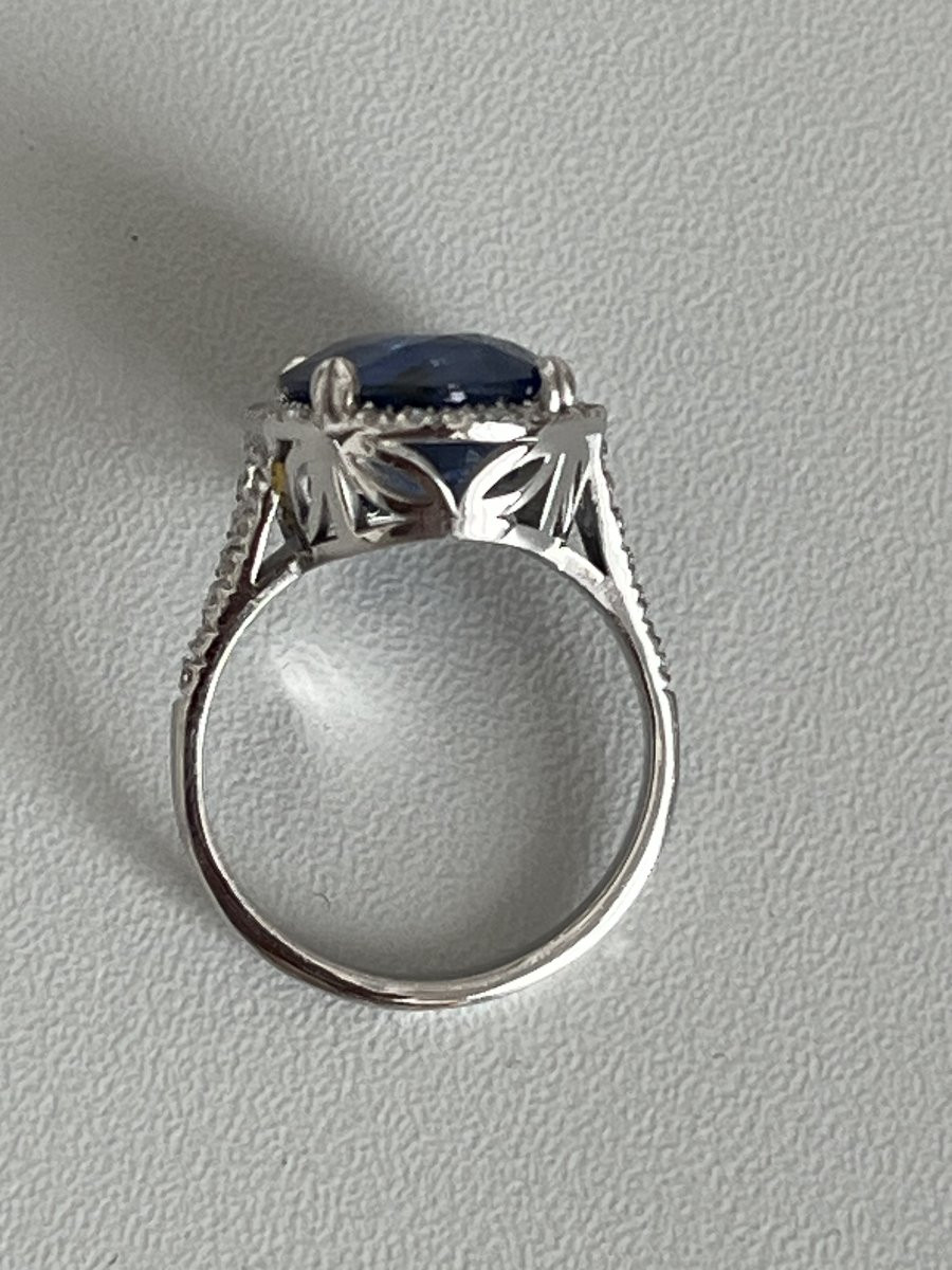 6765- White Gold Ring Ceylon Sapphire 9.66 Ct Diamonds-photo-3