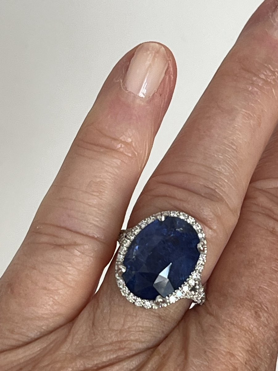 6765- White Gold Ring Ceylon Sapphire 9.66 Ct Diamonds-photo-2