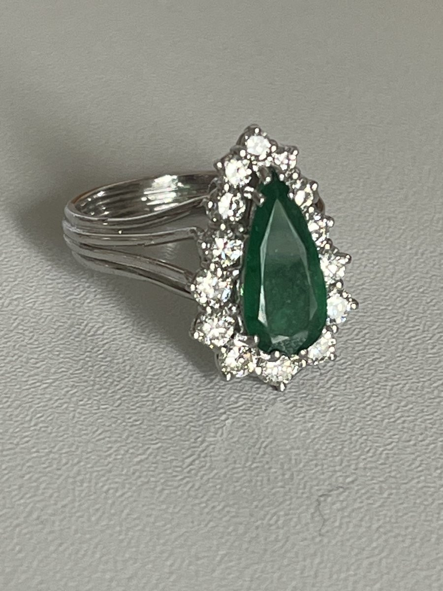6769- Bague Or Gris Emeraude Diamants-photo-3