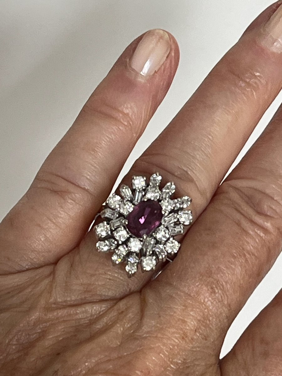 6770- White Gold Ring Pink Sapphire Diamonds-photo-2