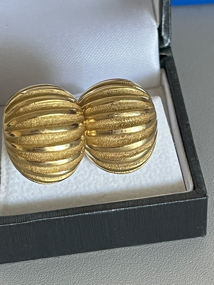 5508- Boucles d'Oreilles Bombées Or Jaune Godronné-photo-3