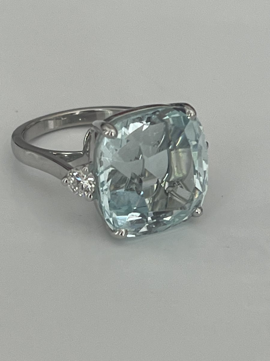 6629- Bague Or Gris Aigue-Marine (16,00 ct) Diamants-photo-4