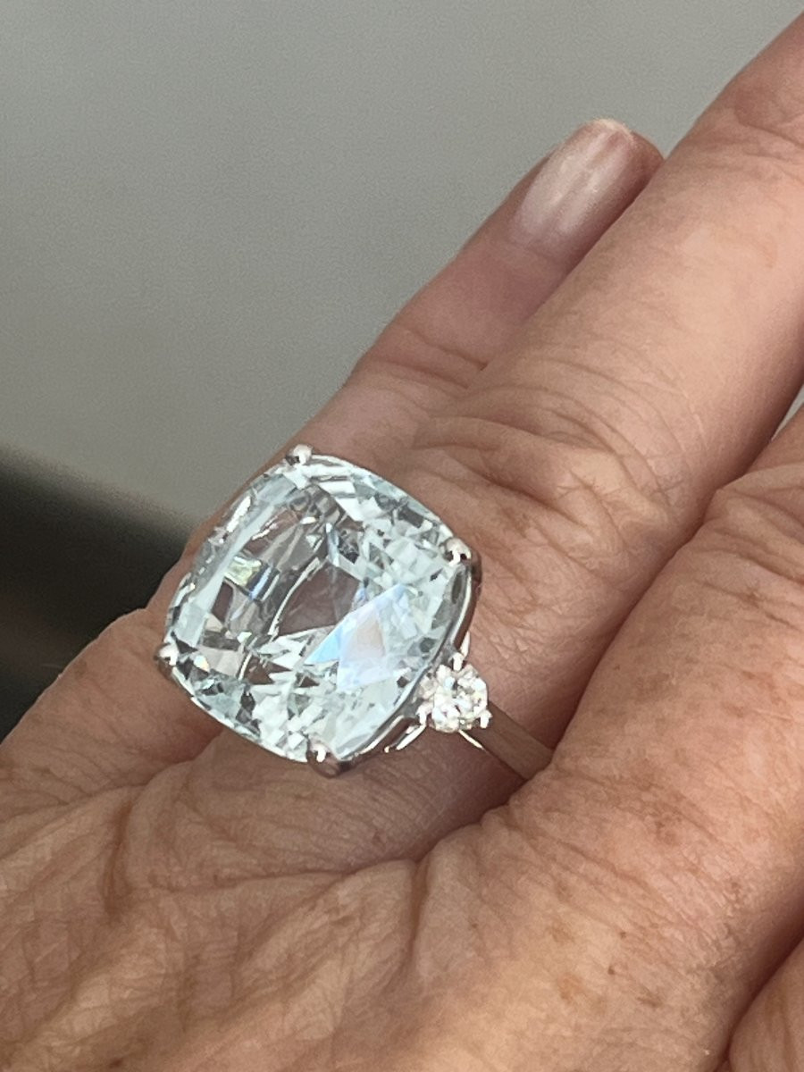 6629- Bague Or Gris Aigue-Marine (16,00 ct) Diamants-photo-1