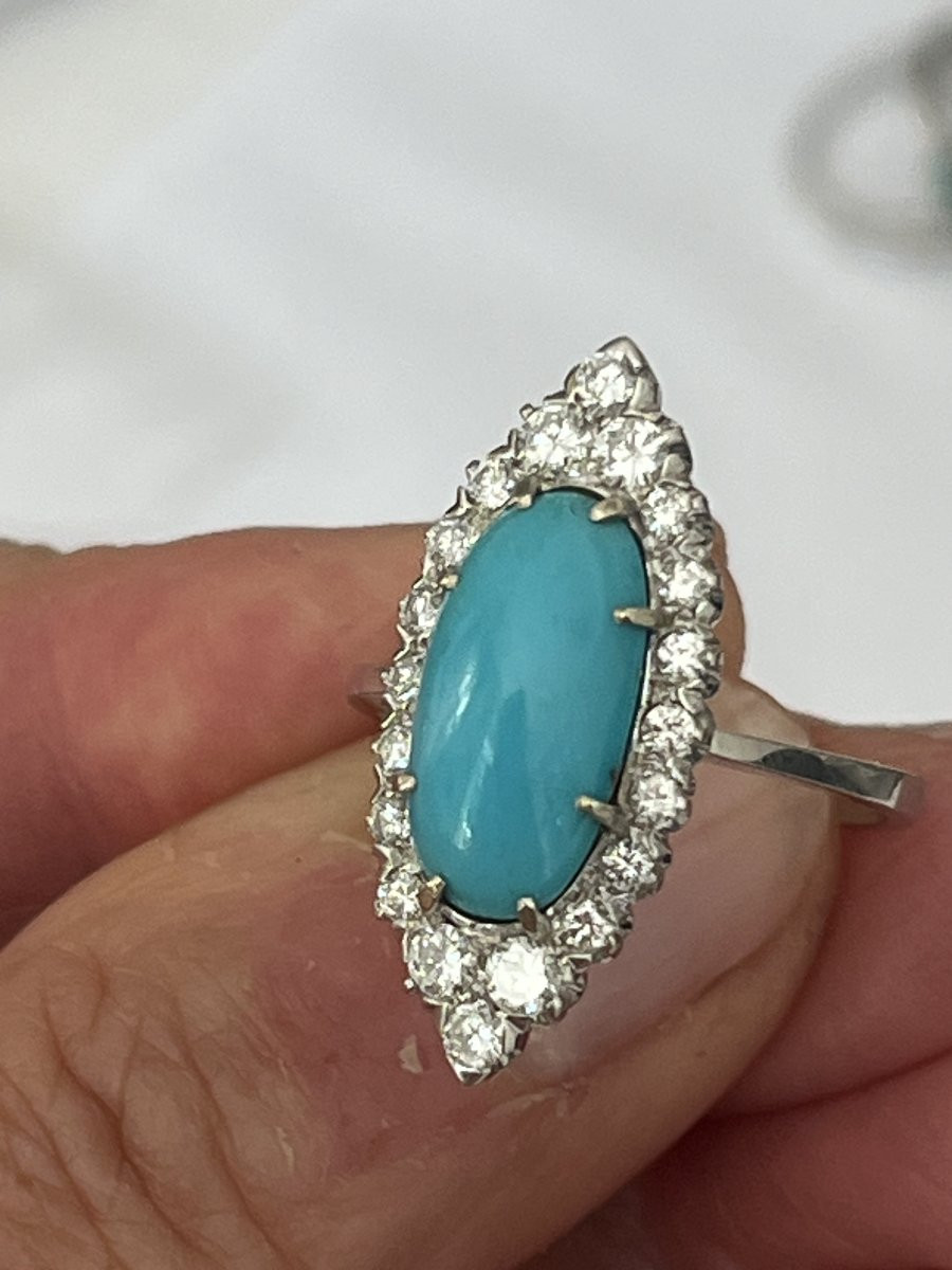 6797- Marquise Ring In White Gold, Turquoise, And Diamonds-photo-2