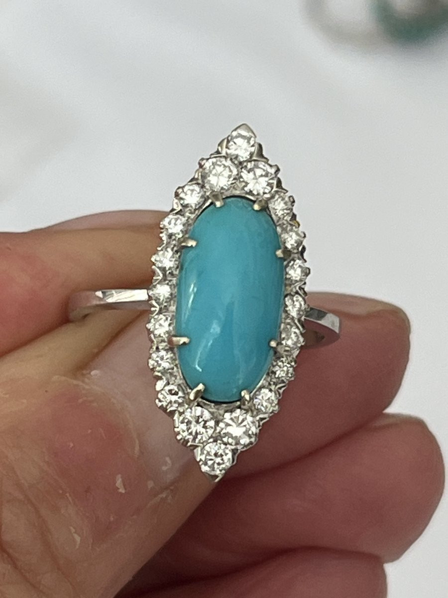 6797- Marquise Ring In White Gold, Turquoise, And Diamonds-photo-4