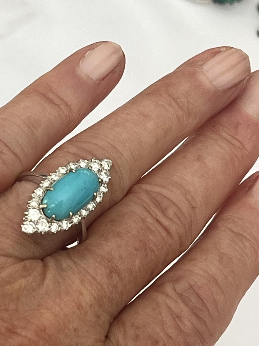 6797- Marquise Ring In White Gold, Turquoise, And Diamonds-photo-2