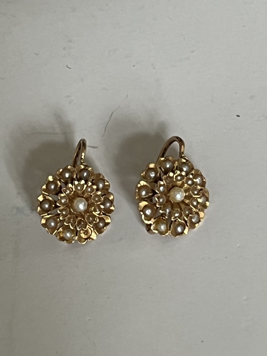 6800- Yellow Gold Pearl Sleeper Earrings Late 19th Century