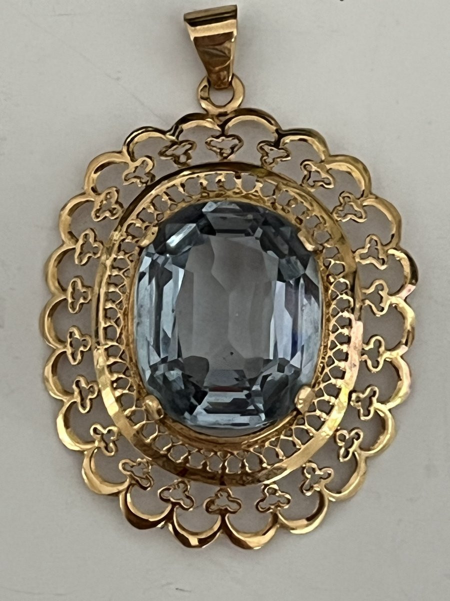 6815- Yellow Gold Blue Topaz Pendant-photo-3