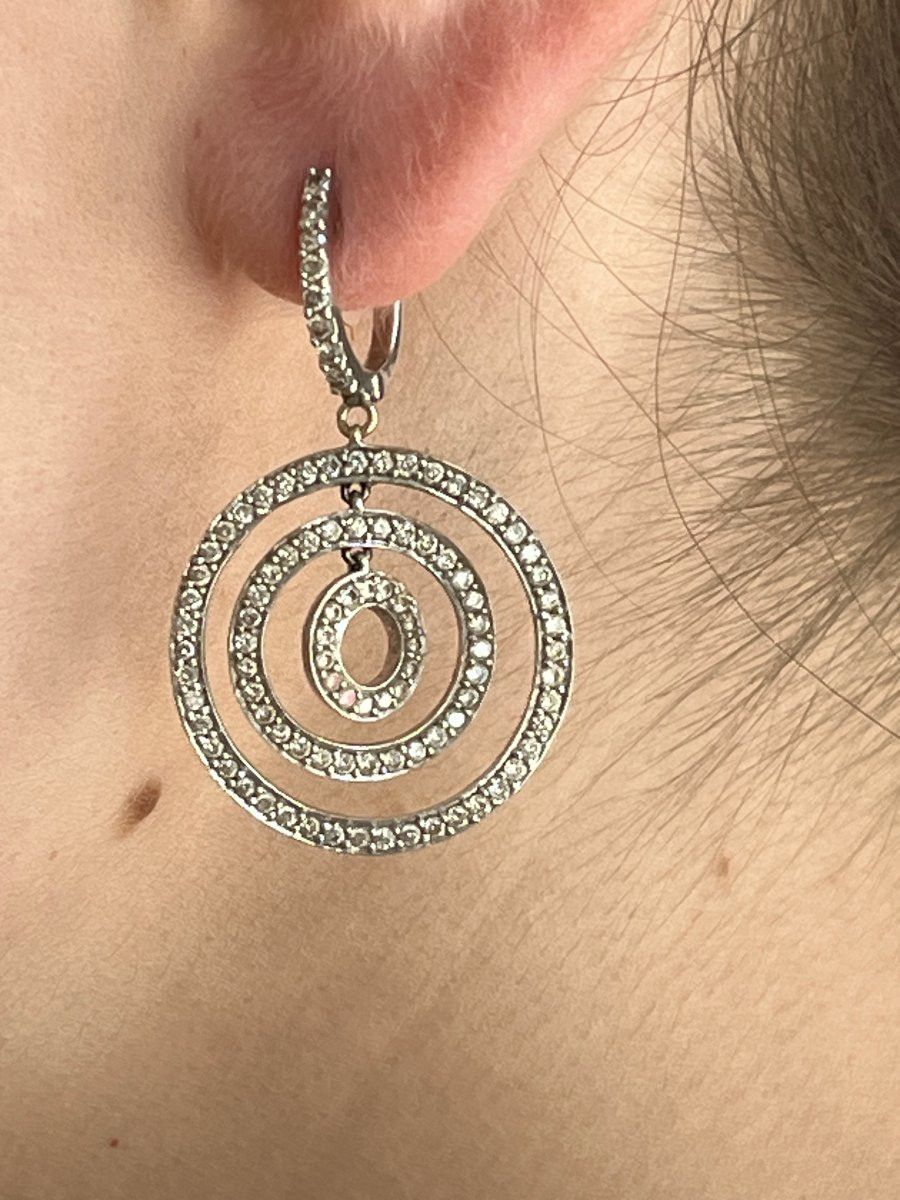 6823- Boucles d'Oreilles Pendants Or Gris Diamants-photo-3