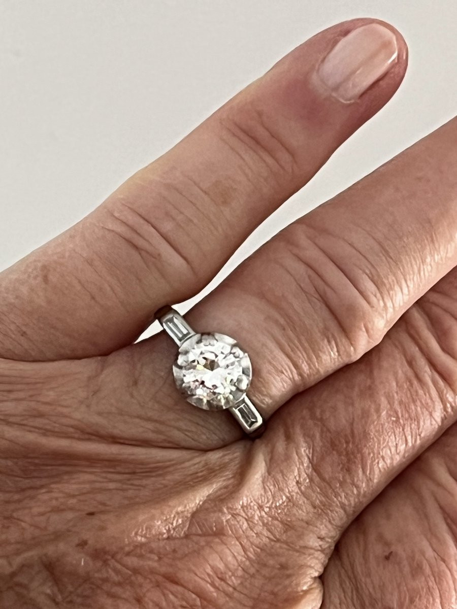 6845- Bague Solitaire Platine Diamant 1,00 ct Epoque Art Deco-photo-2